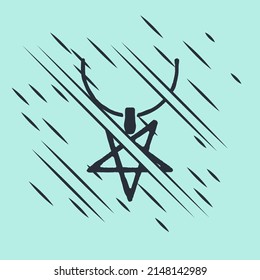 Black Pentagram on necklace icon isolated on green background. Magic occult star symbol. Glitch style. Vector