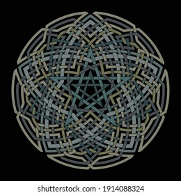 Black Pentagram vector pattern with floral vector inside geometric background and huge circular circle vector
