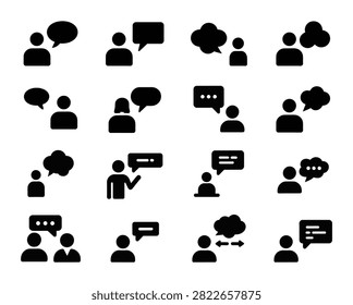 Black people communication speech bubble thought cloud icons set