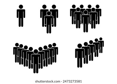 Black people icons. Group silhouettes. Social interaction symbols. Simple vector design.