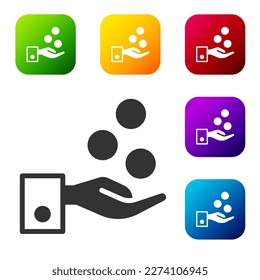 Black People paying tips to service staff in restaurant and hotel icon isolated on white background. Tips money cash coin hotel resort service. Set icons in color square buttons. Vector