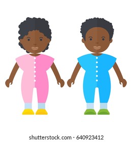 Black people teeny. Flat vector cartoon illustration. Objects isolated on a white background.