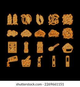 Black Pepper Aromatic Hot Spice neon light sign vector. Ground Spicy Ingredient For Cooking And Seasoning Dish, Growing Plant And Drying Seeds. Mechanical And Electrical Mill Illustrations