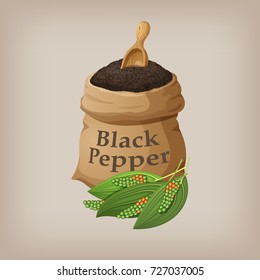 Black pepper in the bag. Vector illustration