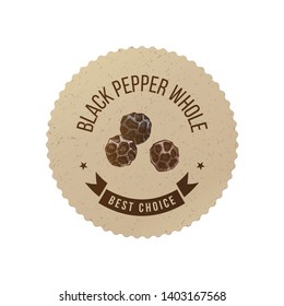 Black pepper emblem with hand drawn peppercorns on craft paper. Vector illustration