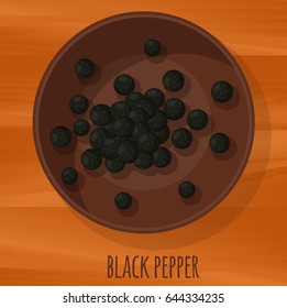 Black pepper flat design vector icon. Flavor spices and herbs menu template collection.