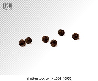 Black pepper isolated on transparent background. Spices. Quality realistic vector, 3d