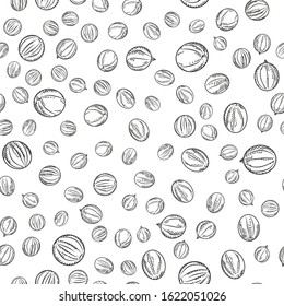 Black pepper seamless pattern on white background. Cooking ingredients wallpaper. Natural vegetable. Monochrome engraving vintage style. Vector illustration.