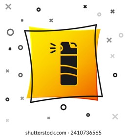 Black Pepper spray icon isolated on white background. OC gas. Capsicum self defense aerosol. Yellow square button. Vector