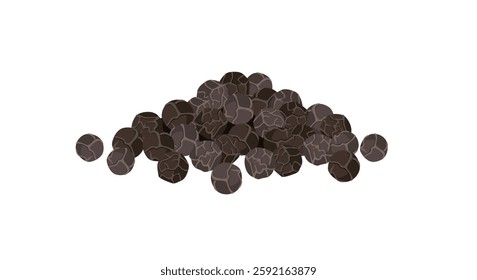 Black peppercorns heap. Vector cartoon flat illustration. Spices icon.