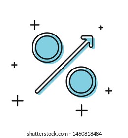 Black Percent up arrow icon isolated on white background. Increasing percentage sign.  Vector Illustration
