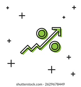 Black Percent up arrow icon isolated on white background. Increasing percentage sign.  Vector