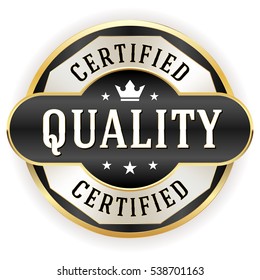 Black percent certified quality badge / button with gold border