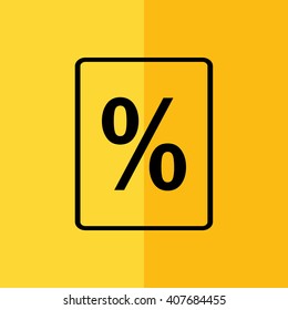 Black percent sign vector icon. Yellow background