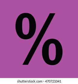 Black percent sign vector icon. Purple background