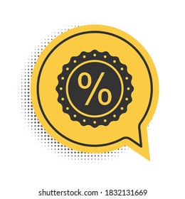 Black Percent symbol discount icon isolated on white background. Sale percentage - price label, tag. Yellow speech bubble symbol. Vector.