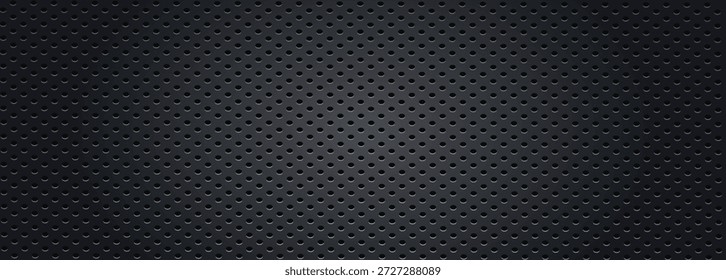 Black perforated metal background. Metal texture steel, carbon fiber background. Perforated sheet metal. Vector