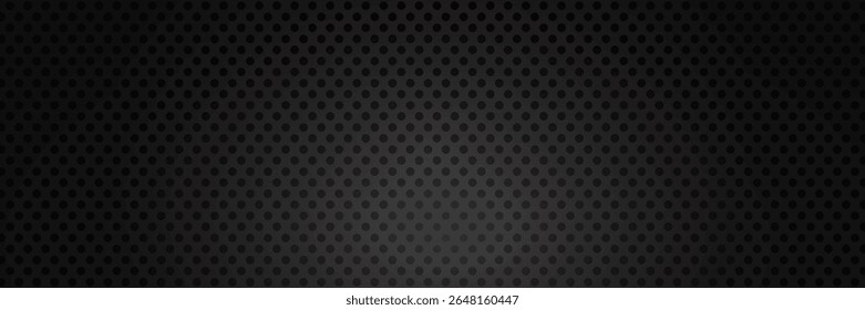 Black perforated metal plate. Metal grid. Black metal textured steel background. Perforated metal sheet. Abstract dark gray circle mesh pattern background texture. Vector