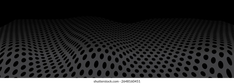 Black perforated metal plate. Metal grid. Black metal textured steel background. Perforated metal sheet. Abstract dark gray circle mesh pattern background texture. Vector