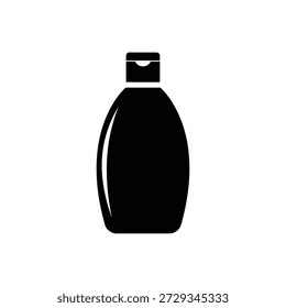 Black perfume bottle with silver cap minimalist flat design vector illustration isolated on white