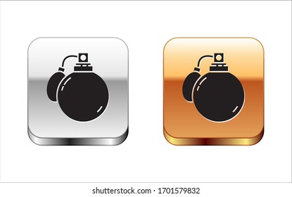 Black Perfume icon isolated on white background. 8 March. International Happy Women Day. Silver-gold square button. Vector Illustration