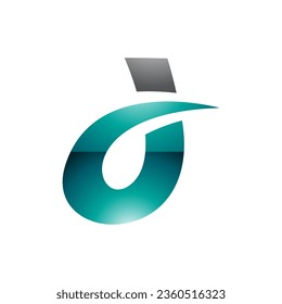 Black and Persian Green Curved Glossy Spiky Letter D Icon on a White Background