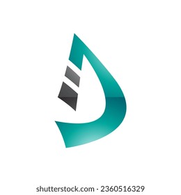Black and Persian Green Glossy Curved Strip Shaped Letter D Icon on a White Background
