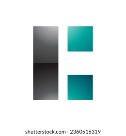 Black and Persian Green Rectangular Glossy Letter C Icon on a White Background