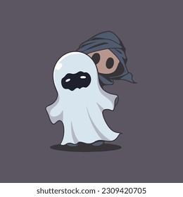 black person wearing a white sheet and a haunted disguise mi
