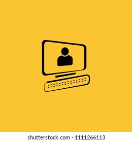 Black Personal Computer Icon on Yellow Background