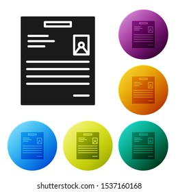 Black Personal document icon isolated on white background. File icon. Checklist icon. Business concept. Set icons colorful circle buttons. Vector Illustration
