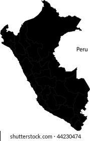 Black Peru map with region borders