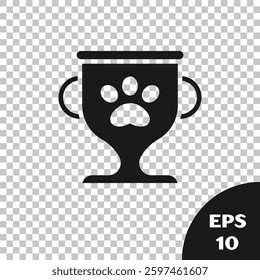 Black Pet award symbol icon isolated on transparent background. Medal with dog footprint as pets exhibition winner concept.  Vector