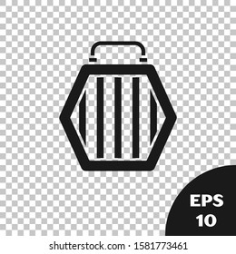 Black Pet carry case icon isolated on transparent background. Carrier for animals, dog and cat. Container for animals. Animal transport box.  Vector Illustration