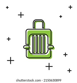 Black Pet carry case icon isolated on white background. Carrier for animals, dog and cat. Container for animals. Animal transport box.  Vector