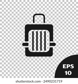 Black Pet carry case icon isolated on transparent background. Carrier for animals, dog and cat. Container for animals. Animal transport box.  Vector