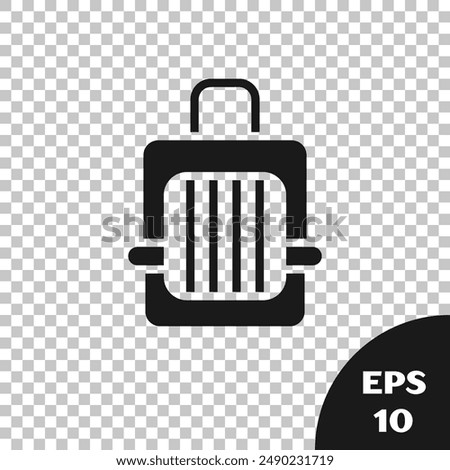 Black Pet carry case icon isolated on transparent background. Carrier for animals, dog and cat. Container for animals. Animal transport box.  Vector