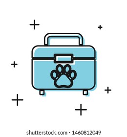 Black Pet first aid kit icon isolated on white background. Dog or cat paw print. Clinic box.  Vector Illustration