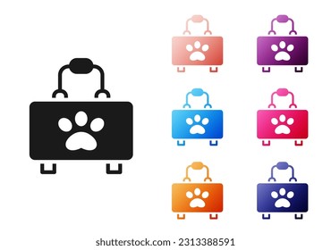 Icono del kit de primeros auxilios de la mascota negra aislado en fondo blanco. Papas de perro o gato. Clínica. Indique los iconos en colores. Vector