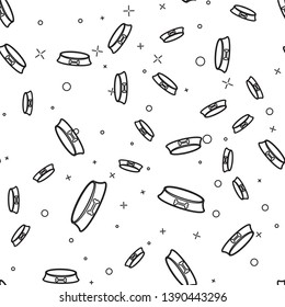 Black Pet food bowl for cat or dog icon isolated seamless pattern on white background. Dog bone sign. Vector Illustration