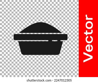 Black Pet food bowl for cat or dog icon isolated on transparent background. Dog or cat paw print.  Vector