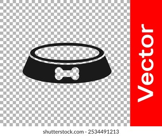 Black Pet food bowl for cat or dog icon isolated on transparent background. Dog bone sign.  Vector