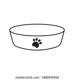 Black Pet food bowl for dog icon isolated. Dog paw print