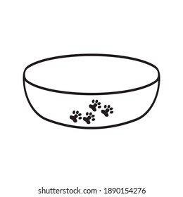Black Pet food bowl for dog icon isolated. Dog paw print