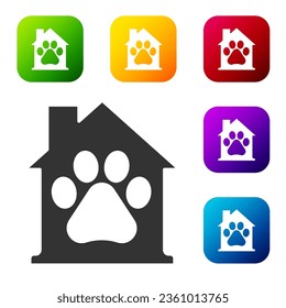 Black Pet house icon isolated on white background. Set icons in color square buttons. Vector