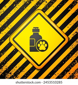 Black Pet shampoo icon isolated on yellow background. Pets care sign. Dog cleaning symbol. Warning sign. Vector