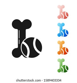 Black Pet toys bone rubber and ball icon isolated on white background. Set icons colorful. Vector Illustration