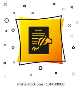 Black Petition icon isolated on white background. Yellow square button. Vector.