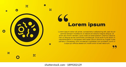 Black Petri dish with bacteria icon isolated on yellow background.  Vector