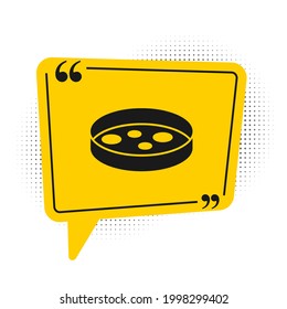 Black Petri dish with bacteria icon isolated on white background. Yellow speech bubble symbol. Vector